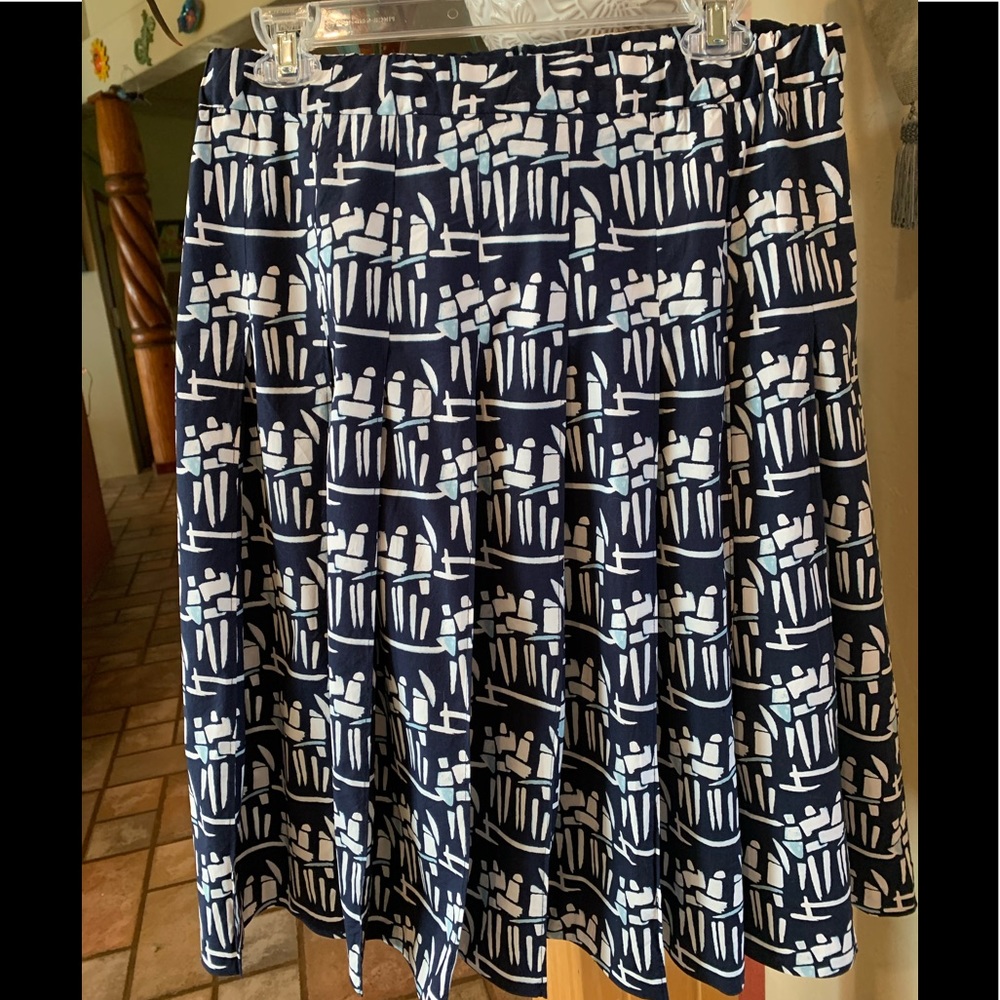 Tory Burch Navy and White Printed A-Line Skirt - Picture 6 of 16
